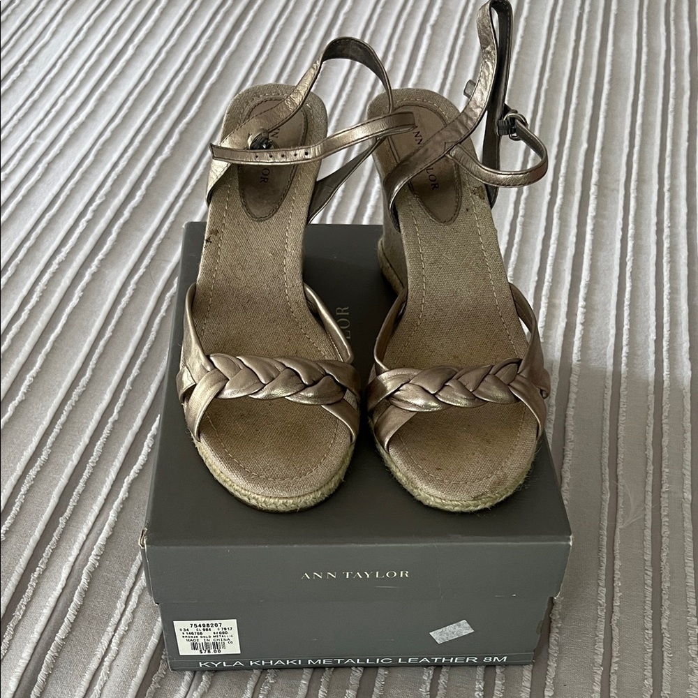 Ann Taylor Metallic Bronze Wedge Sandals